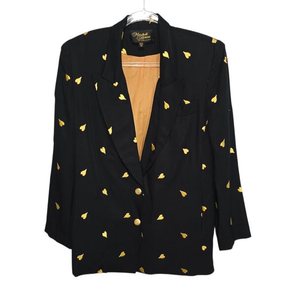 Vintage Marshall Rousso Blazer Black with Gold Embroidered Hearts 2 Button XS - Picture 1 of 9